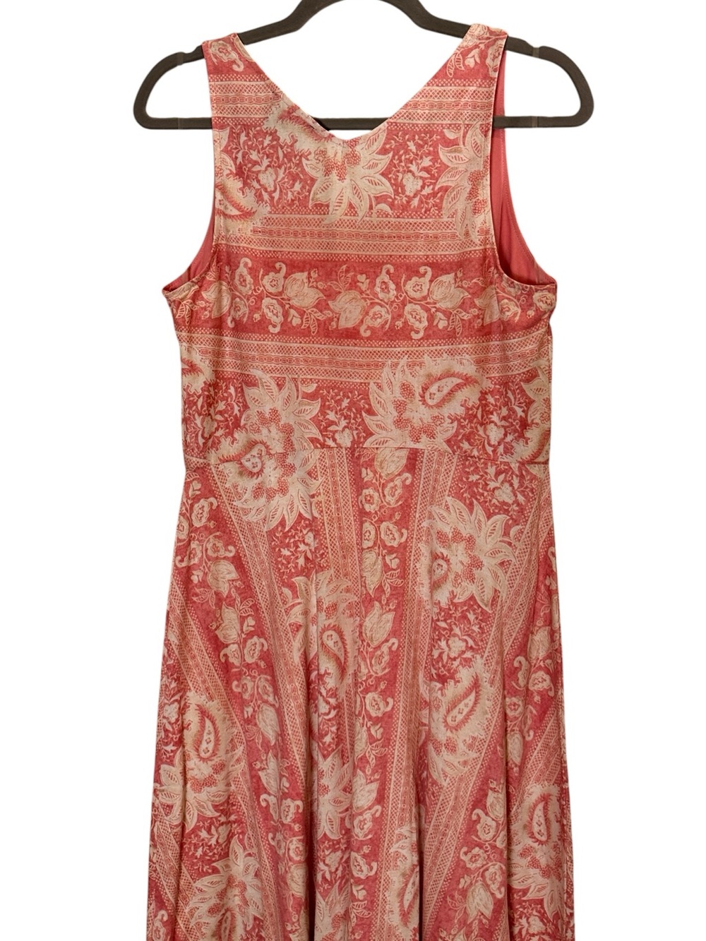 Chaps Women’s Coral/Cream Paisley Prairie Cotton Sleeveless Maxi Dress sz M - Picture 5 of 14